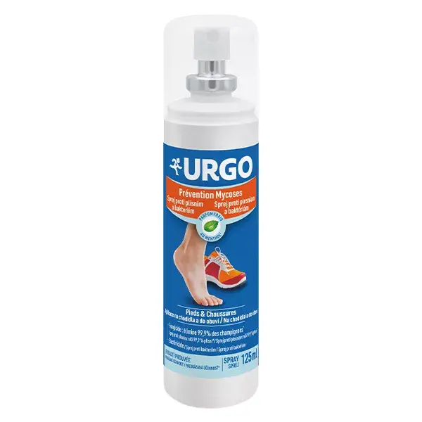 O spray Urgo para prevenção de infecções fúngicas higieniza e protege os pés e os calçados. 125ml