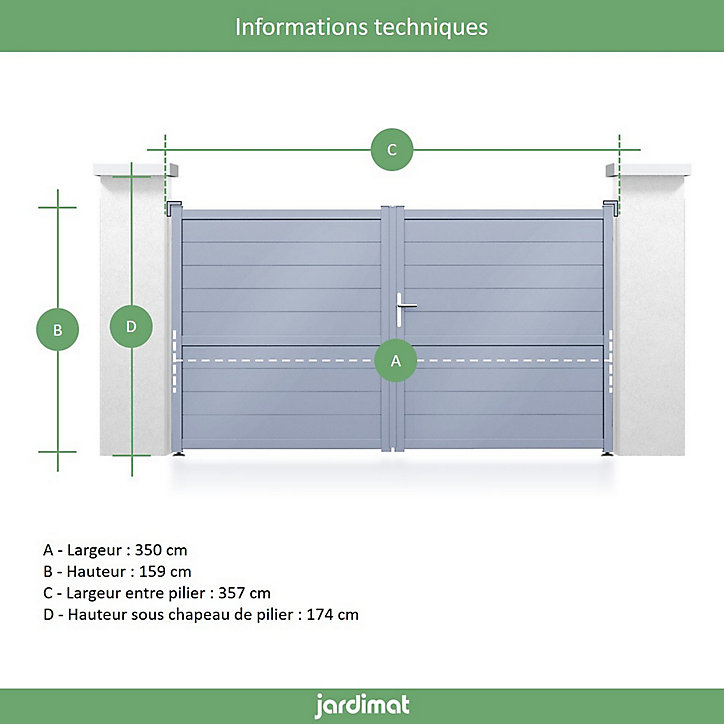 Portail Jardimat aluminium Wissant gris 7016 - 350 x h.159 cm