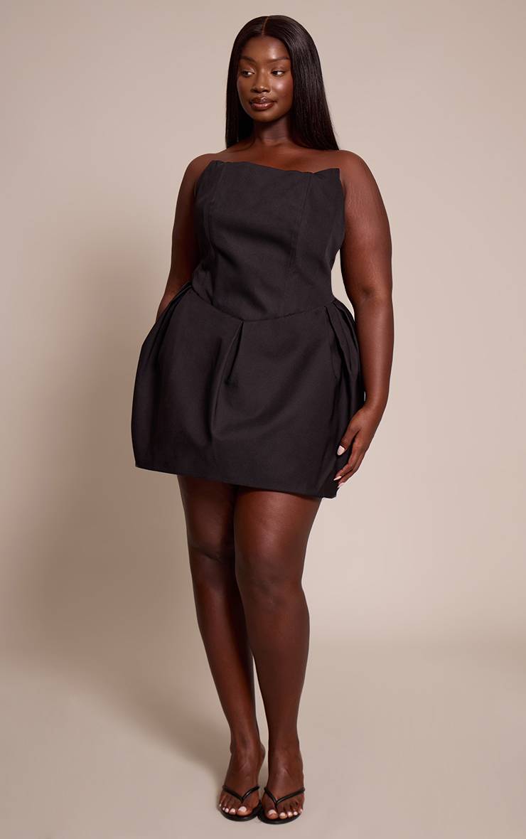 Noir Robe Mini Bandeau Premium Grande Taille Avec Jupe Tulipe En Tissu Tissé
