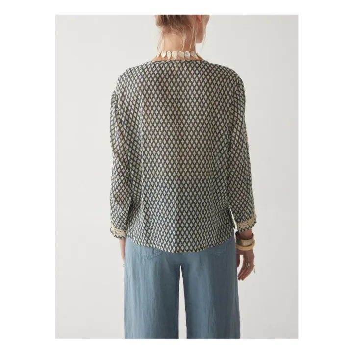 Maison Hotel Blouse Brodée Rita | Bleu marine - Ecru