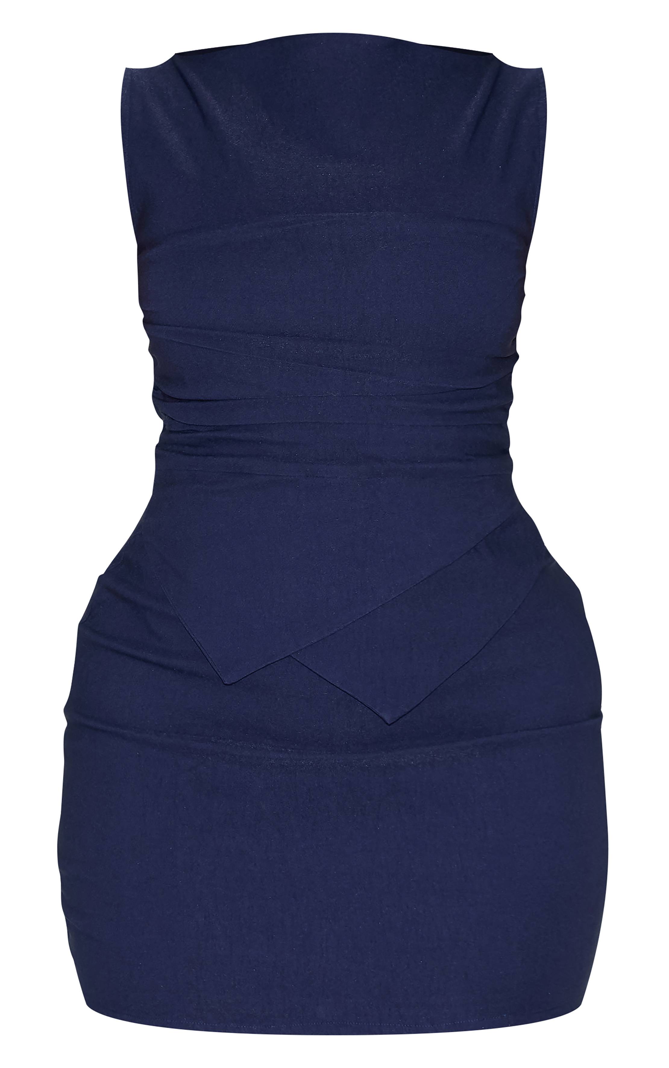 Bleu Marine Robe Mini Moulante En Tissu Extensible À Encolure Bateau Et Fronces Latérales Shape