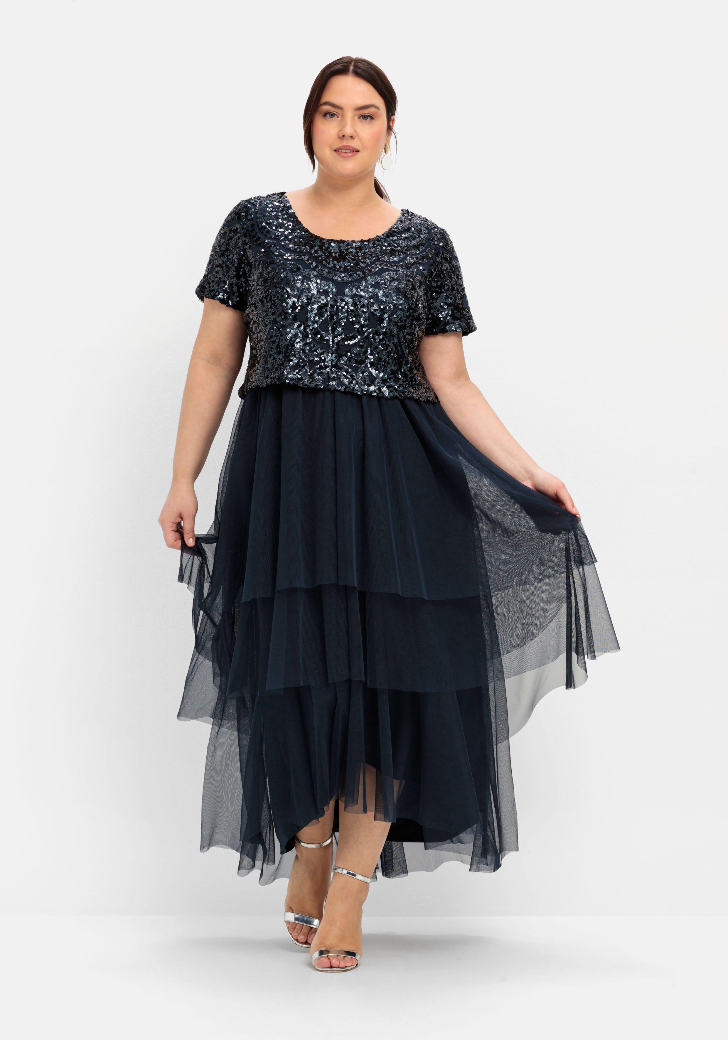 Abendkleid mit lose fallendem Paillettenoberteil