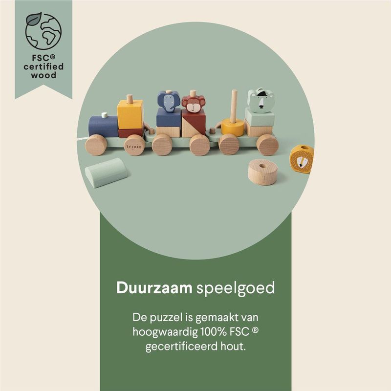 Trixie - Dieren Trein - Speelgoed - Hout - Inclusief Bouwblokken