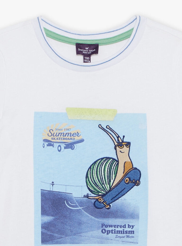 T-shirt blanc avec escargot fantaisie