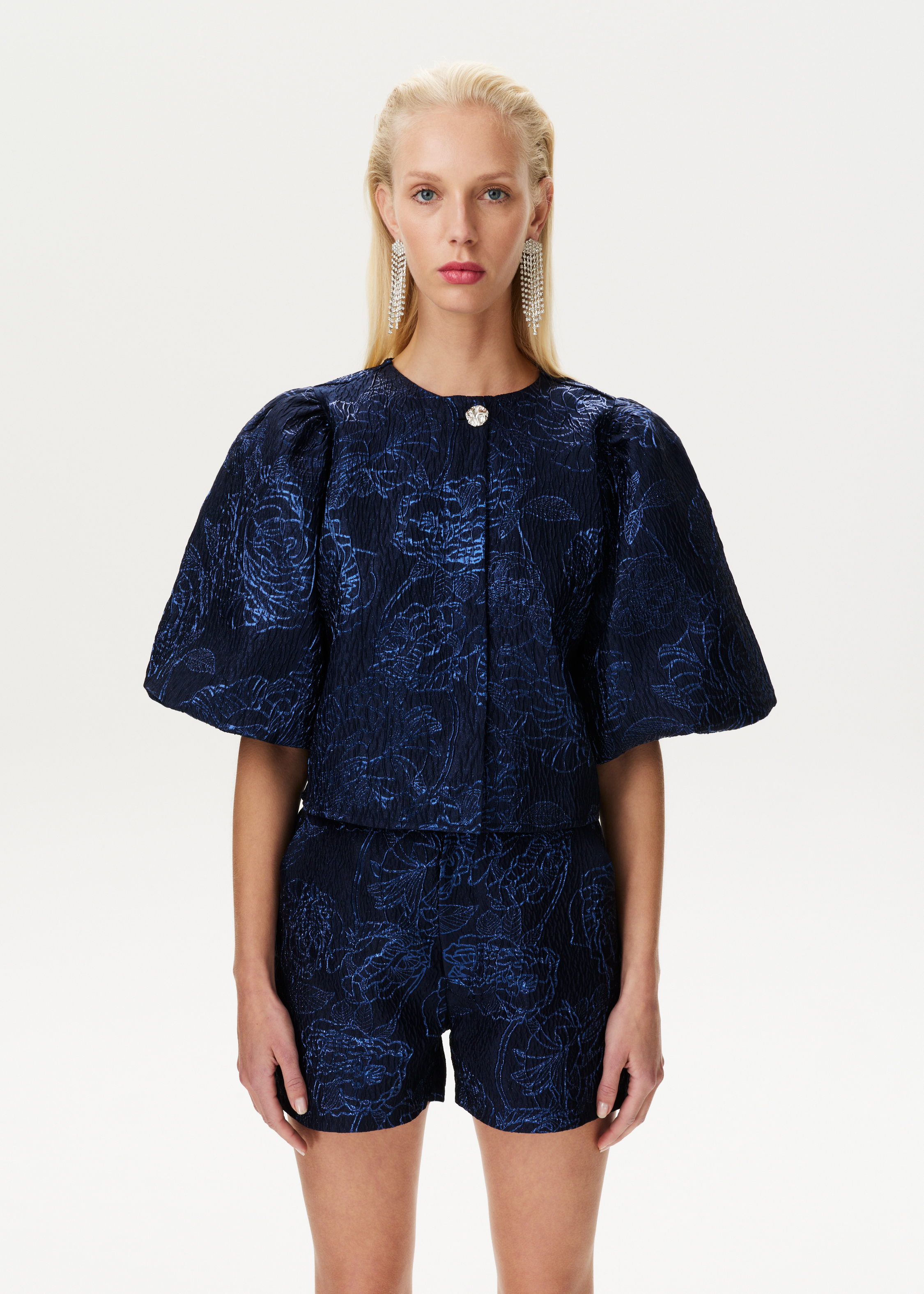 Jacquard blouse met sierknoop