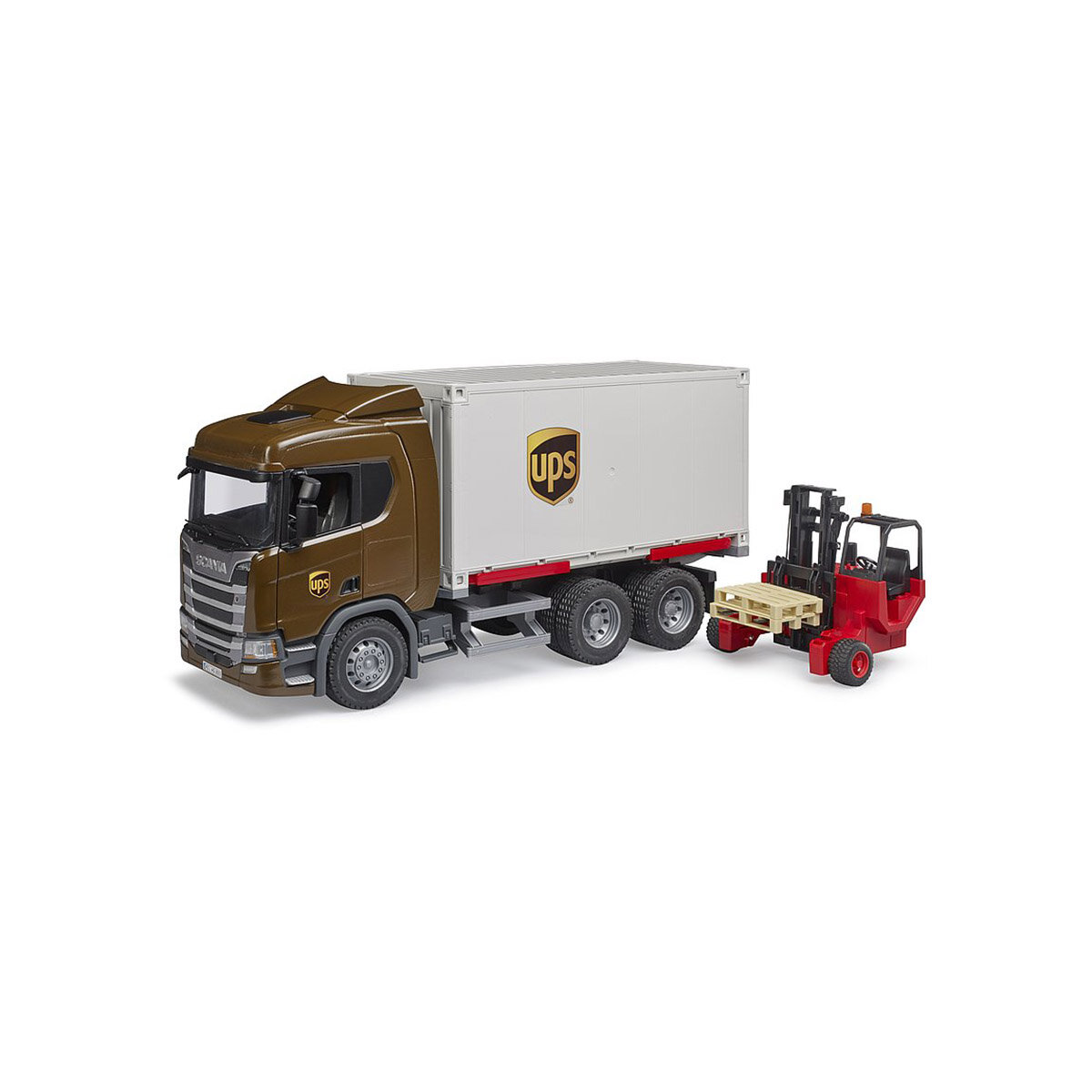 BRUDER Spielwaren GmbH + Co. KG Bruder 03582 Scania Super 560R UPS Logistik LKW mit Mitnahmestapler