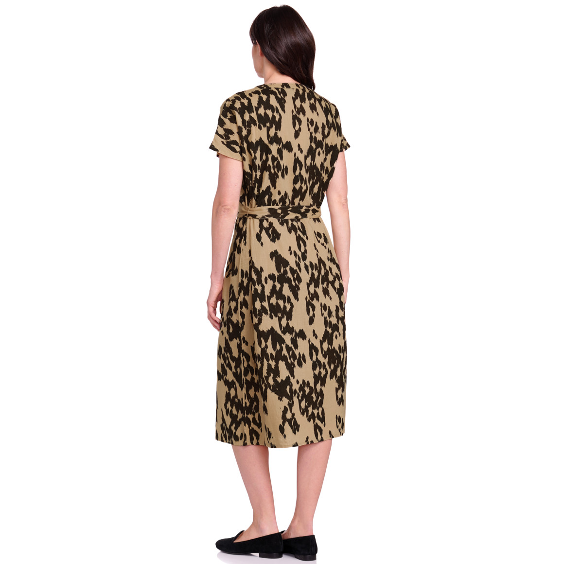 Gina Benotti Damen Leinen-Midi-Kleid im Leo-Look beige / dunkelbraun