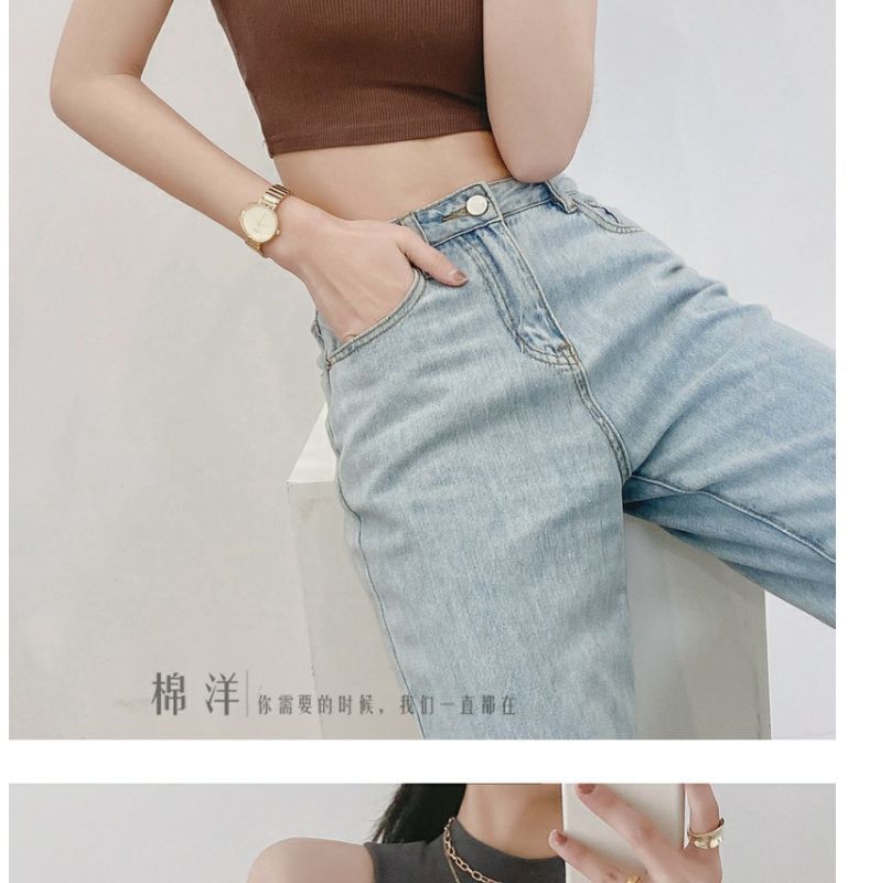Hevnir - Tanktop met lage hals en effen crop top