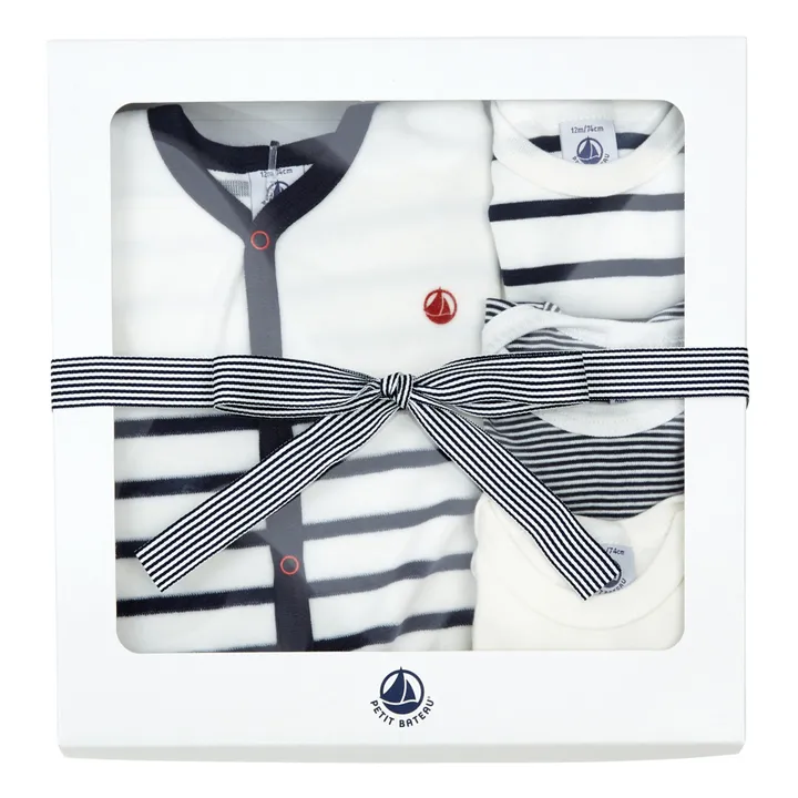 Petit Bateau Lot 3 Bodies + Pyjama à Rayures | Bleu marine