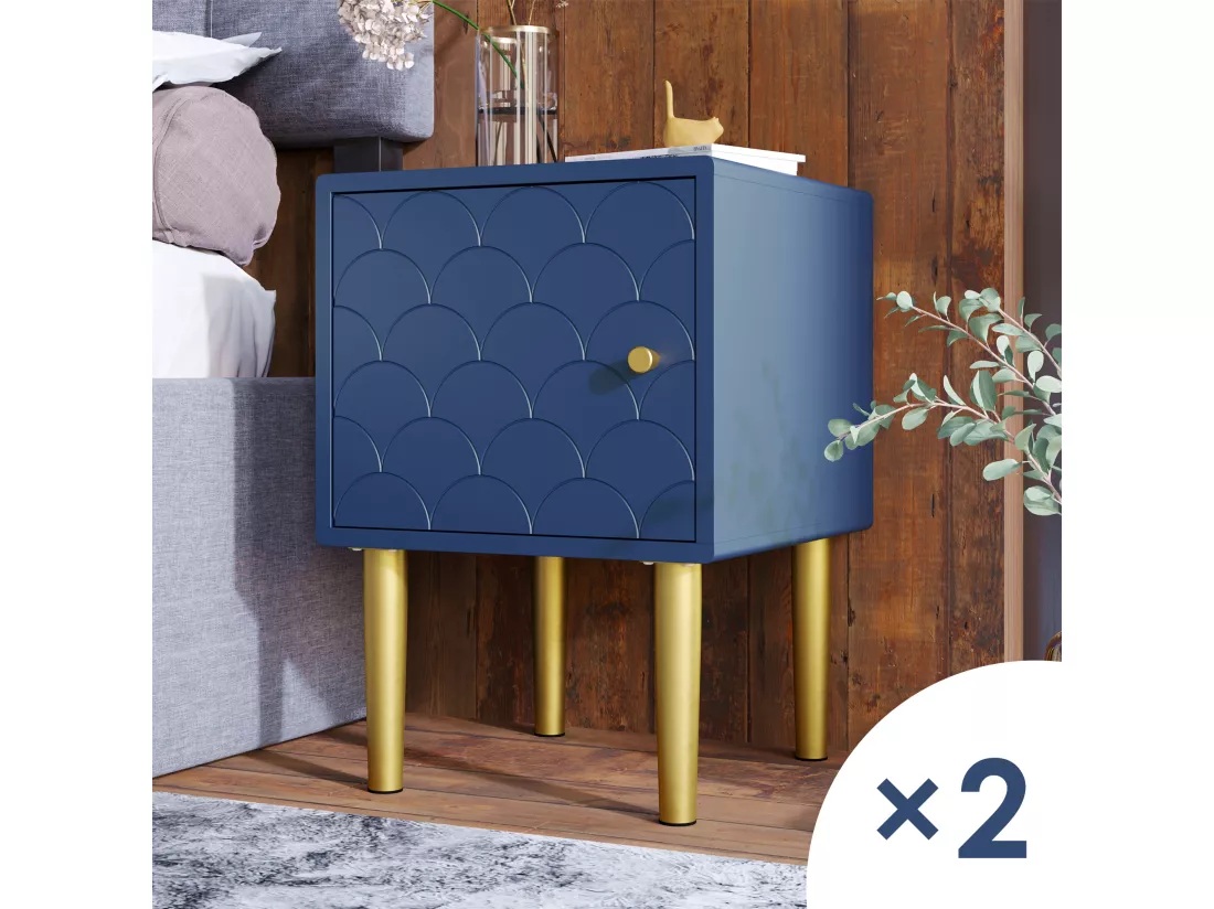 Lot de 2 tables de chevet - 35 x 35 x 50 cm - Panneaux de particules - Bleu marine