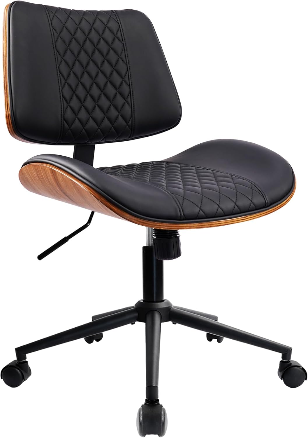 Bürostuhl, Schreibtischstuhl ohne Armlehne, PU-Leder Ergonomischer Bürostuhl, 360° Drehstuhl mit Höhenverstellung & 90°-125° Wippfunktion, Lesesessel für Schlafzimmer Büro Arbeitszimmer