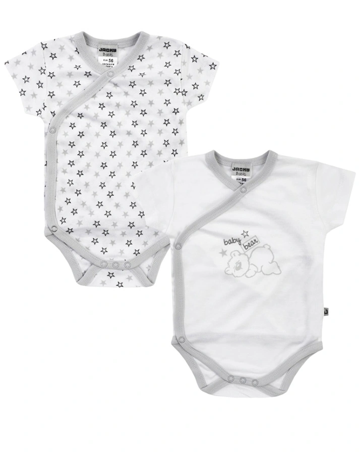 Kurzarm-Wickelbody BABY BEAR 2er-Pack in weiß/grau