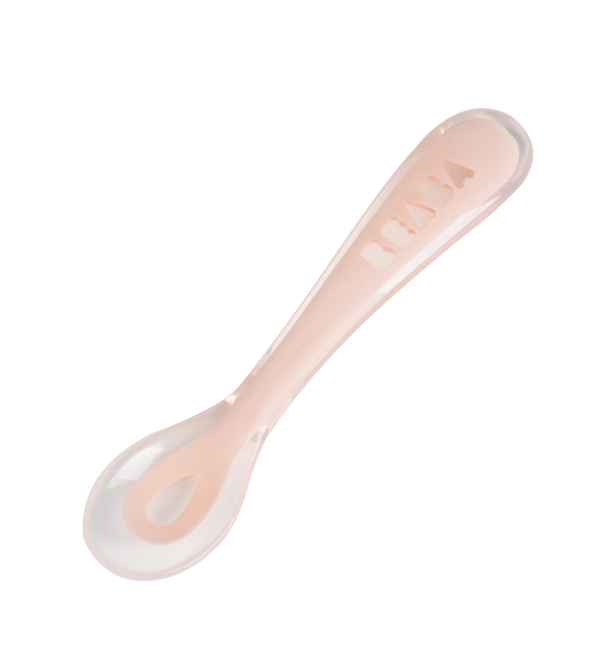 Cuillère 2ème âge soft en silicone pink - BEABA