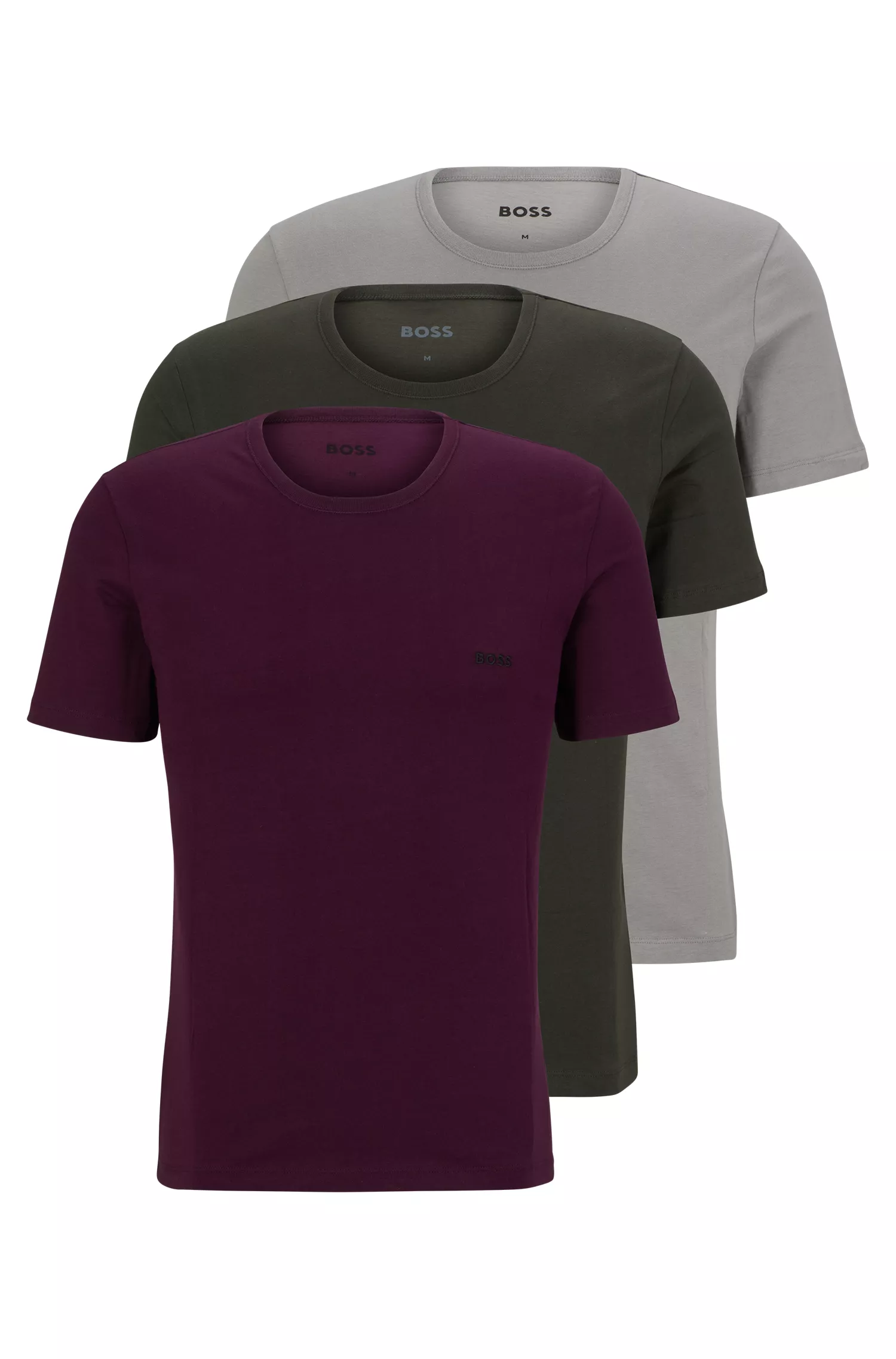BOSS Black - Pacote com três camisetas de algodão com logo bordado.