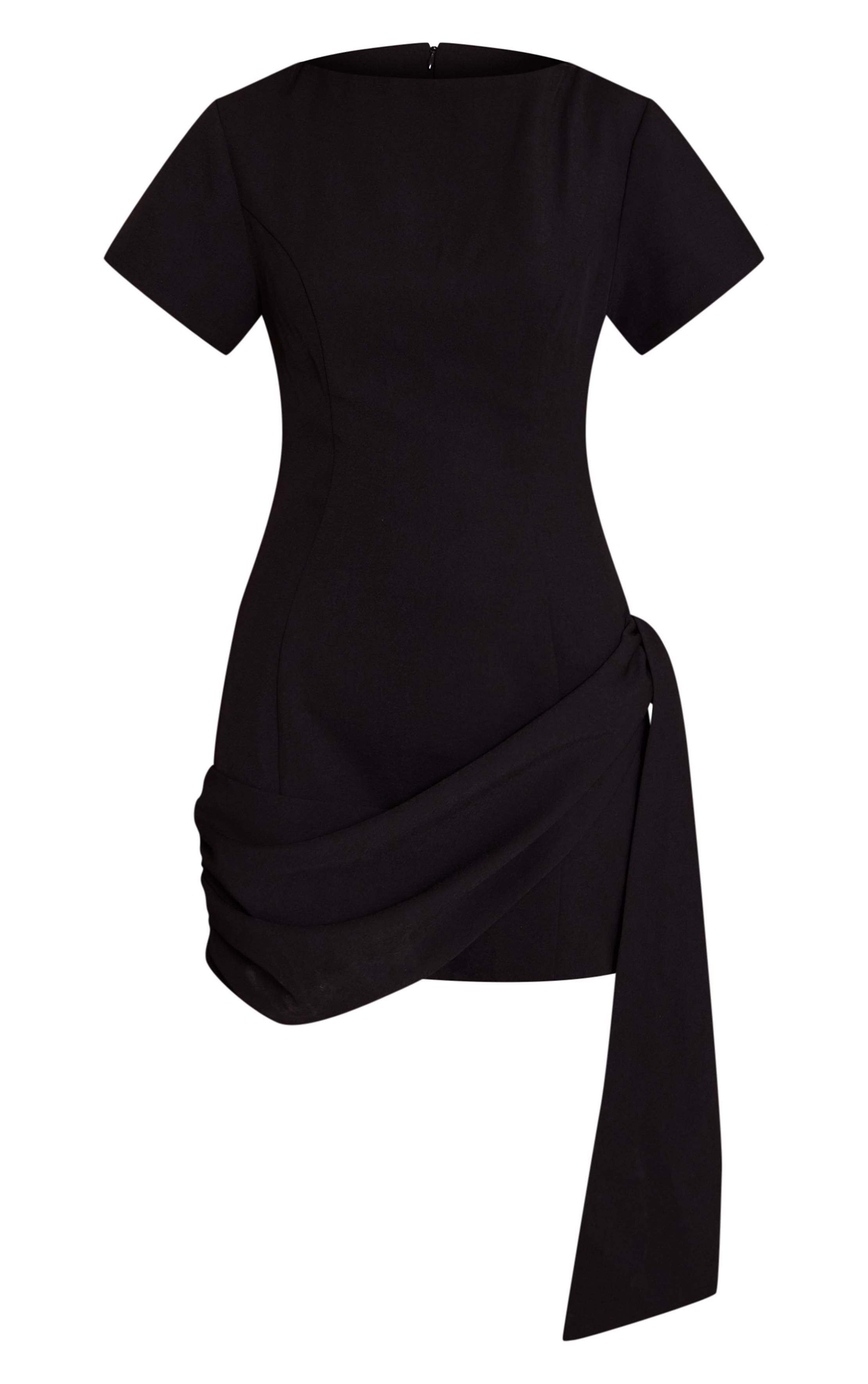 Noir Robe T-shirt Ajustée En Tissu Tissé Avec Détail Cache-cœur
