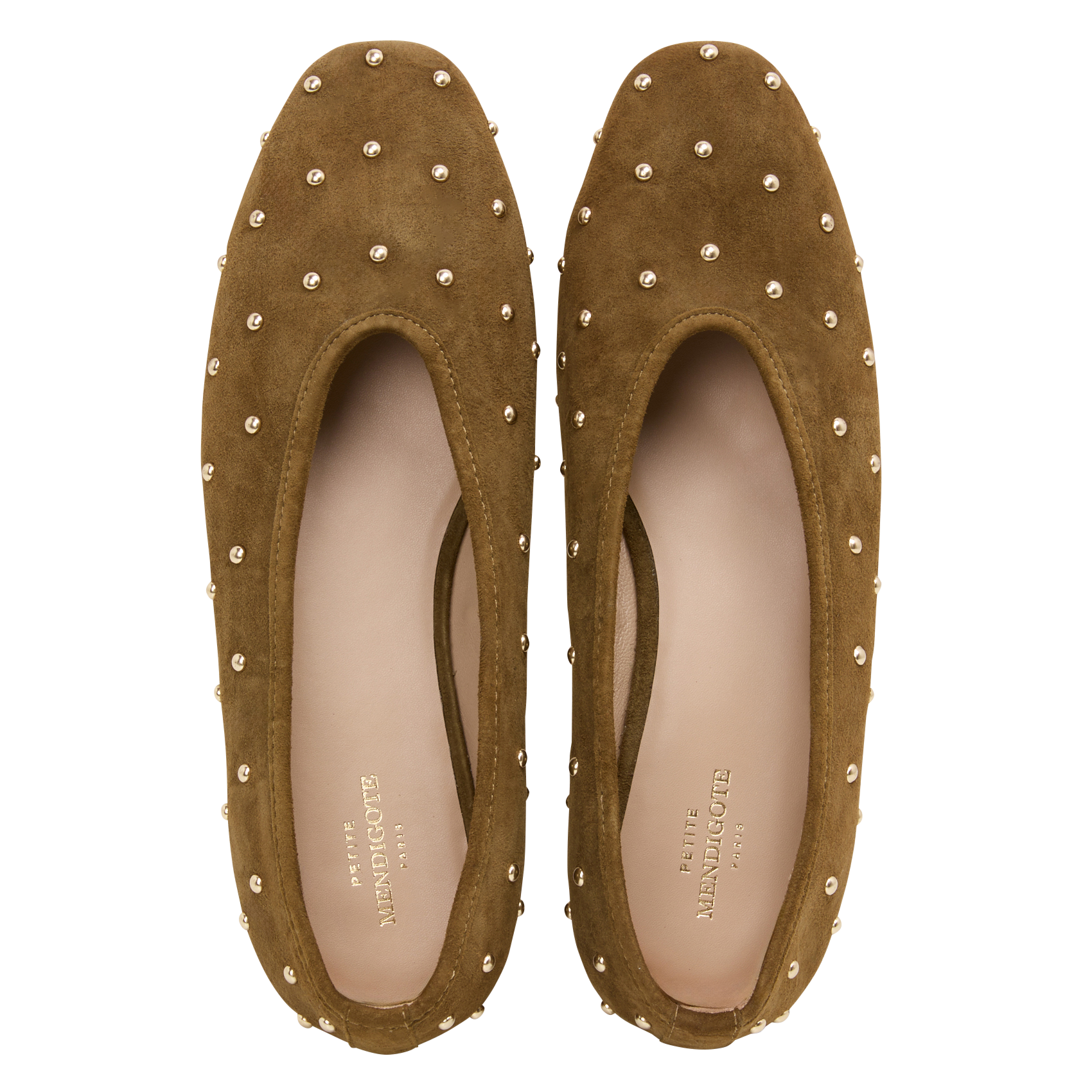 CORALIE - Ballerines à clous en cuir velours | Kaki