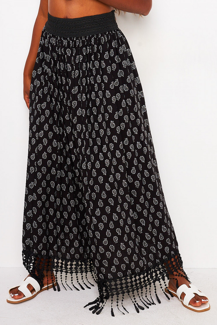 Jupe longue noire à motifs Paisley