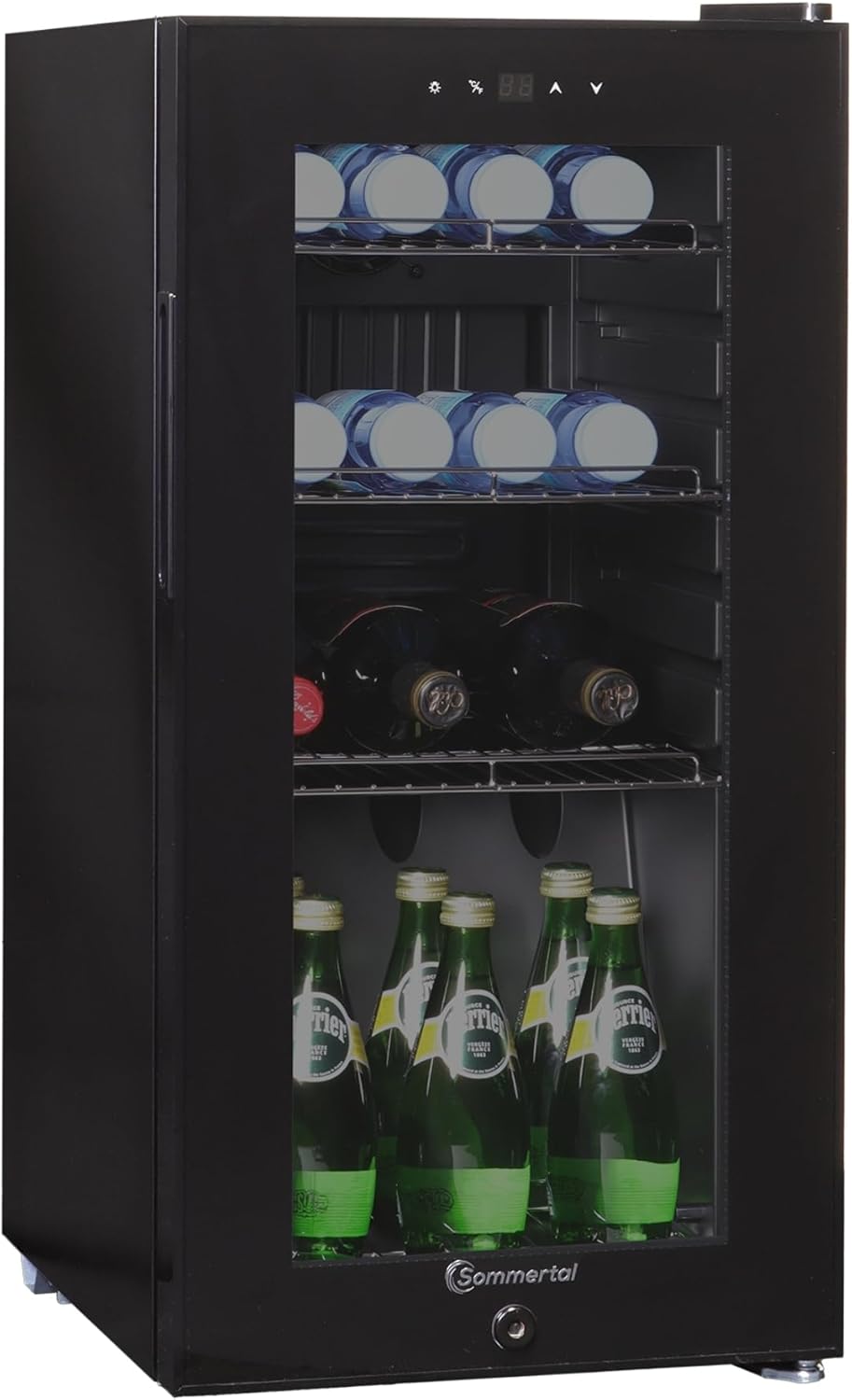 Kühlschrank mit Glastür GK50– Leiser Getränkekühlschrank mit LED, Touchscreen & Schloss kleiner Flaschenkühlschrank schwarz 50L
