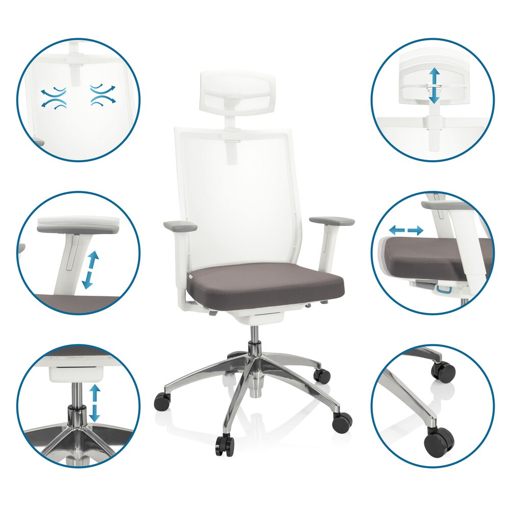 Profi Bürostuhl ASPEN WHITE PRO Stoff/Netzstoff mit Armlehnen (höhenverstellbar) hjh OFFICE
