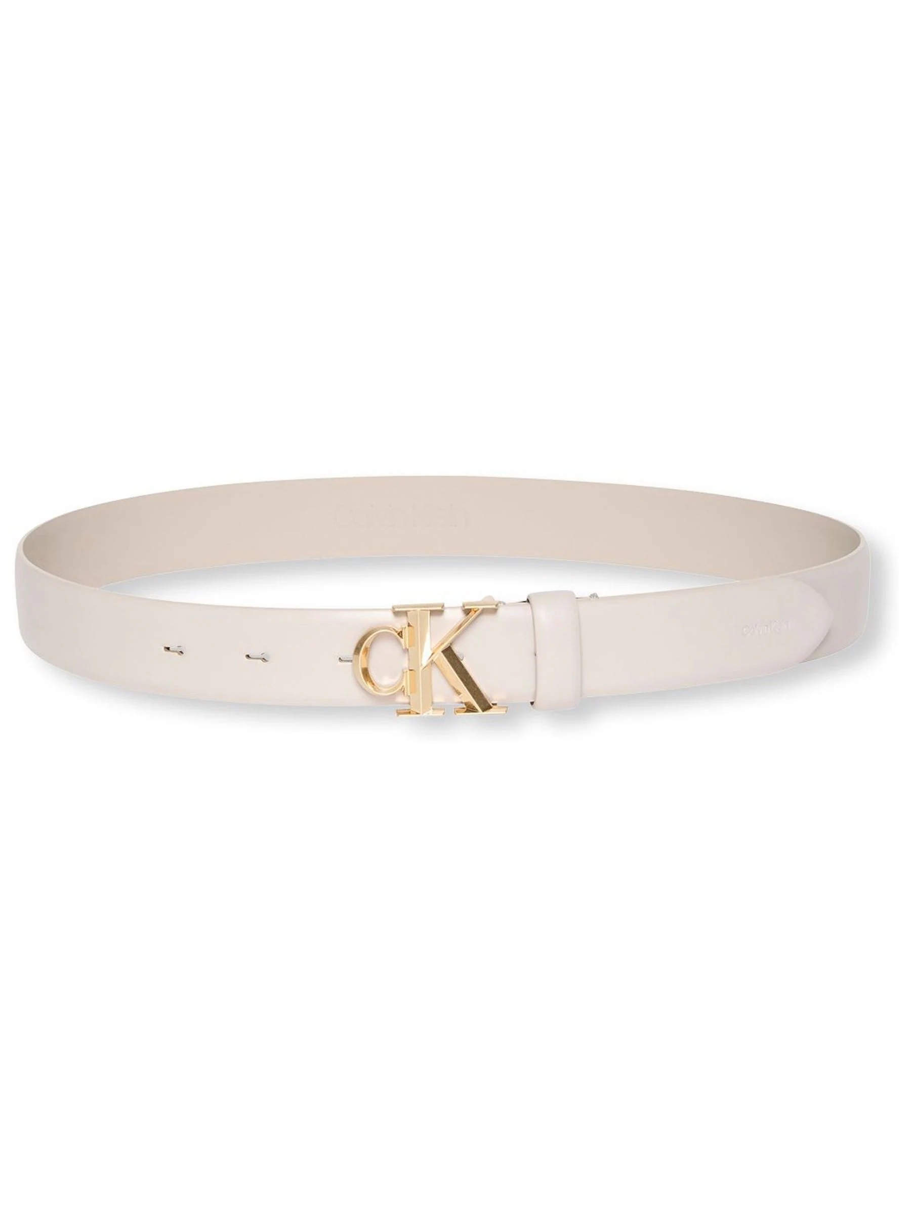 Crème - Calvin Klein Full Grain Leather Logo Belt