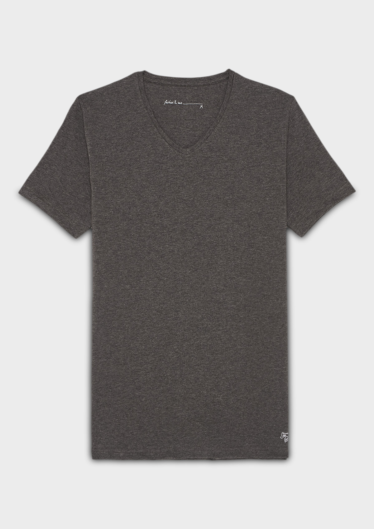 Tee-shirt manches courtes en coton stretch col V gris chiné