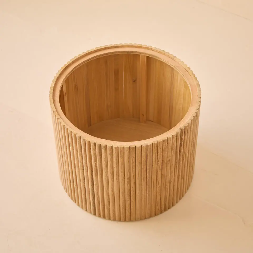 Set van 2 ronde salontafels van massief hout met opbergruimte