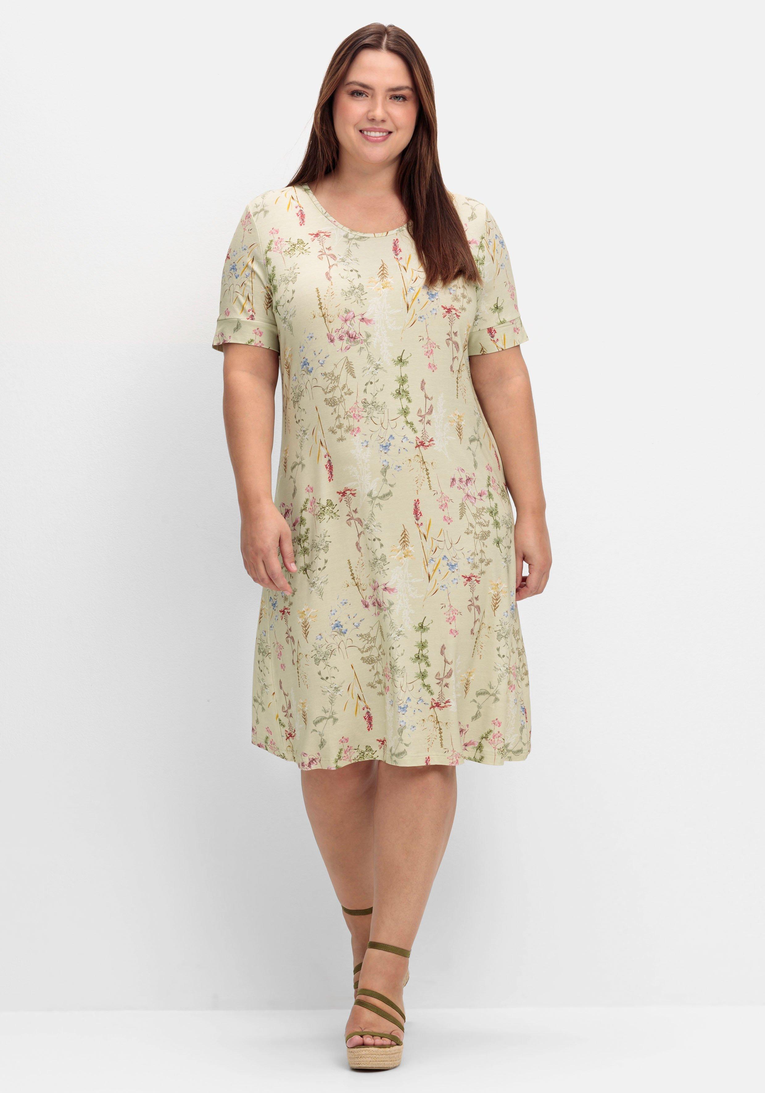 Knielanges Jerseykleid mit Blumenmuster
