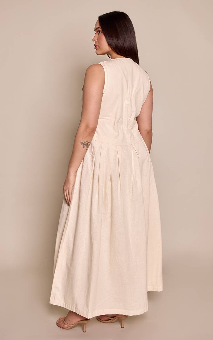 Naturel Robe Maxi Grande Taille À Taille Basse Et Boutonnage Devant Effet Lin