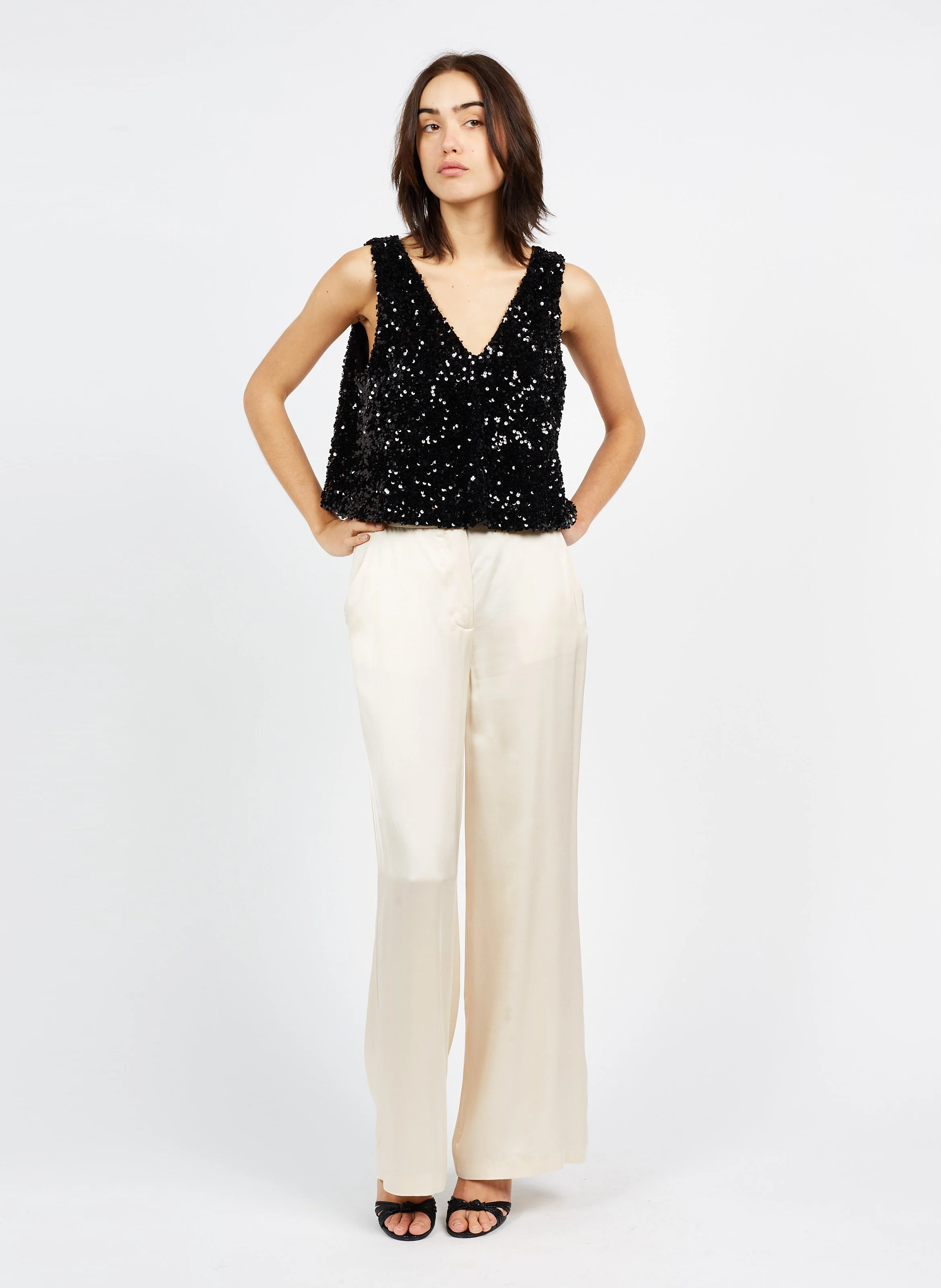 LE CHARLES - Pantalon droit effet satin en viscose | Blanc