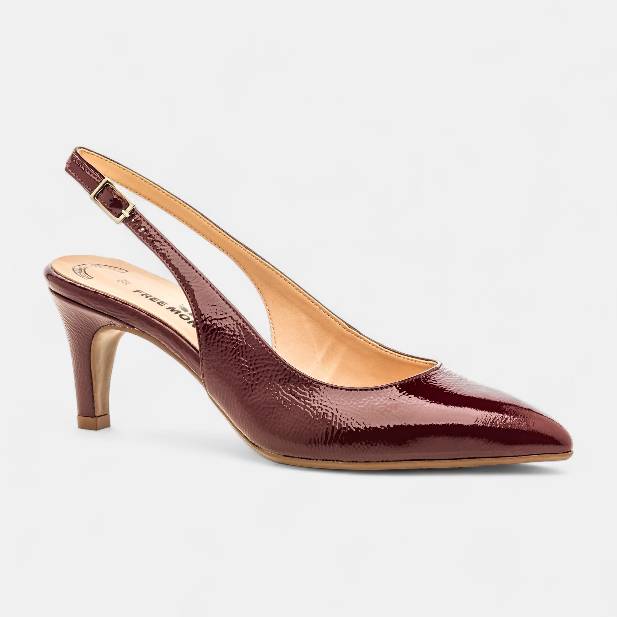 Escarpins avec bride arrière à talon Femme en cuir bordeaux