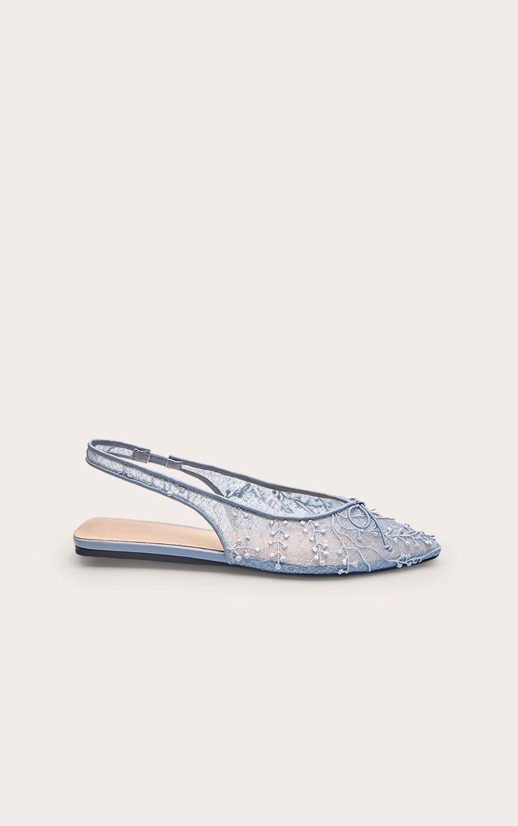 Bleu Ballerines À Bride Arrière En Mesh Texturé Avec Détail Nœud