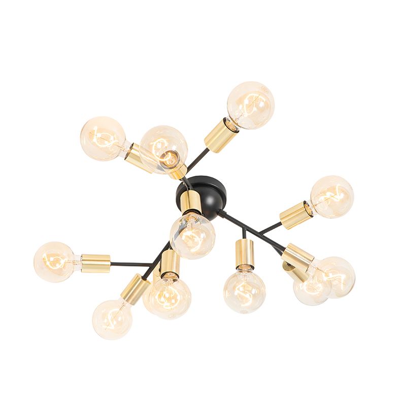 Design plafondlamp zwart met goud 12-lichts - Juul