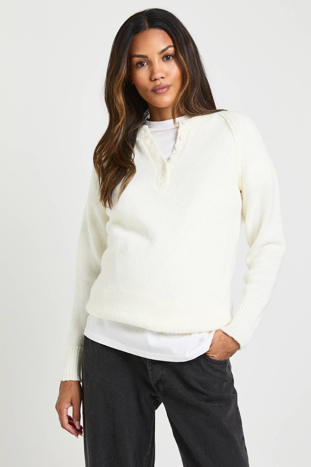 boohoo Synthétiquell Tricoté de Maternité à Boutons Style Henley