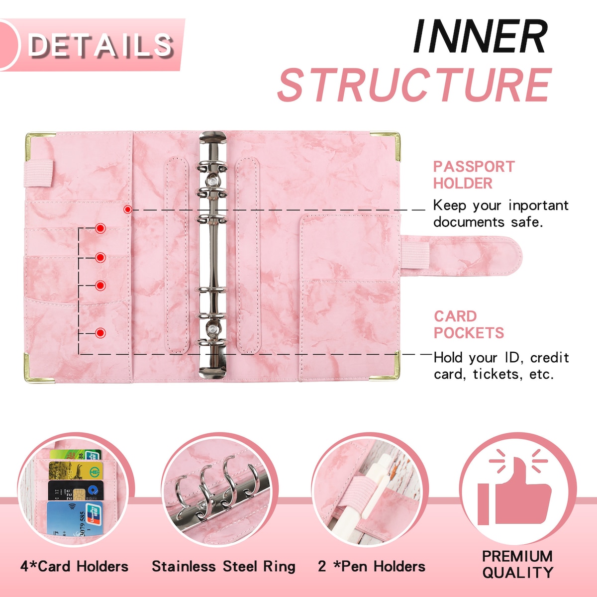 Budsjettplanlegger, A6 med ringperm Rosa