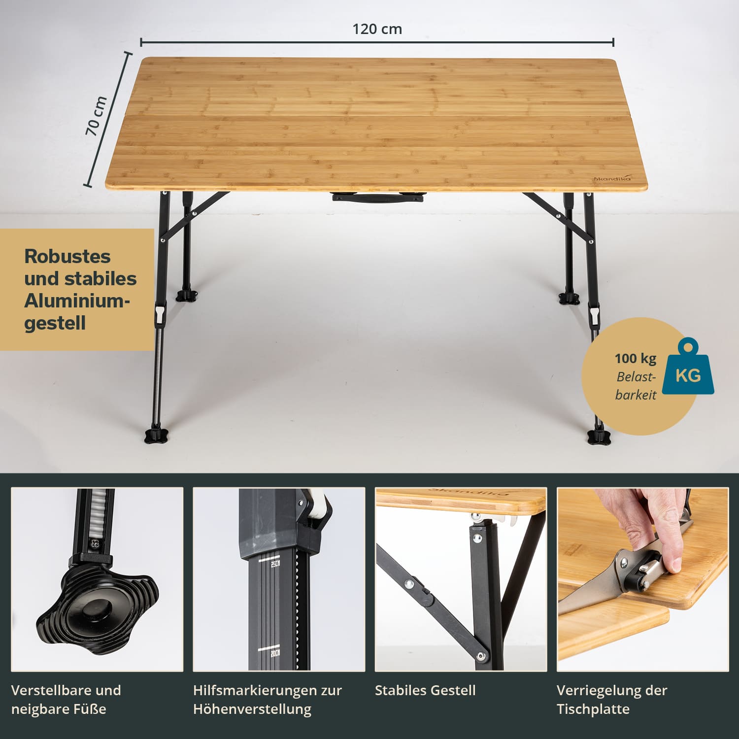 Skandika Tobro bamboe campingtafel - 120 x 70 cm