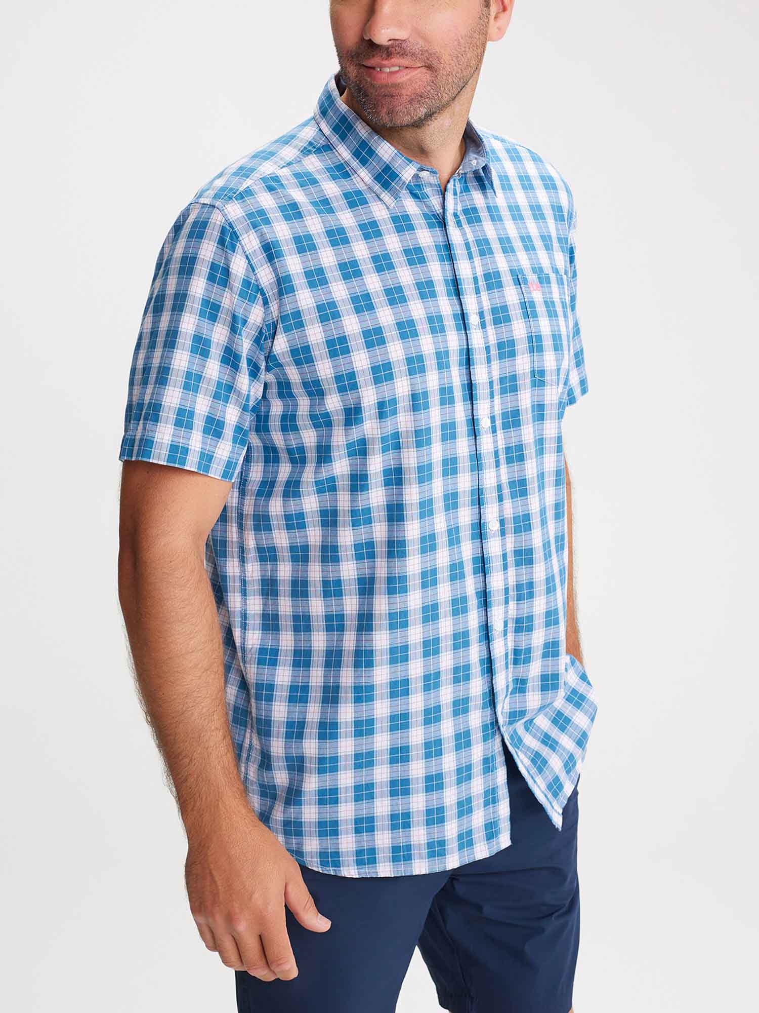 Chemise Homme Manches Courtes A Carreaux Bleu