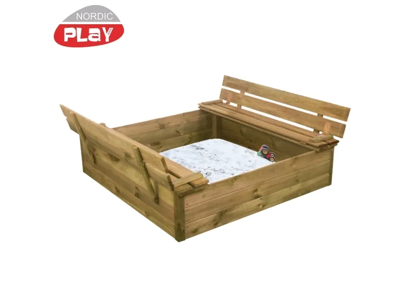 NORDIC PLAY Sandkasse med bænk og låg 120 x 120 cm trykmp. inkl. 240 kg sand (805-733)