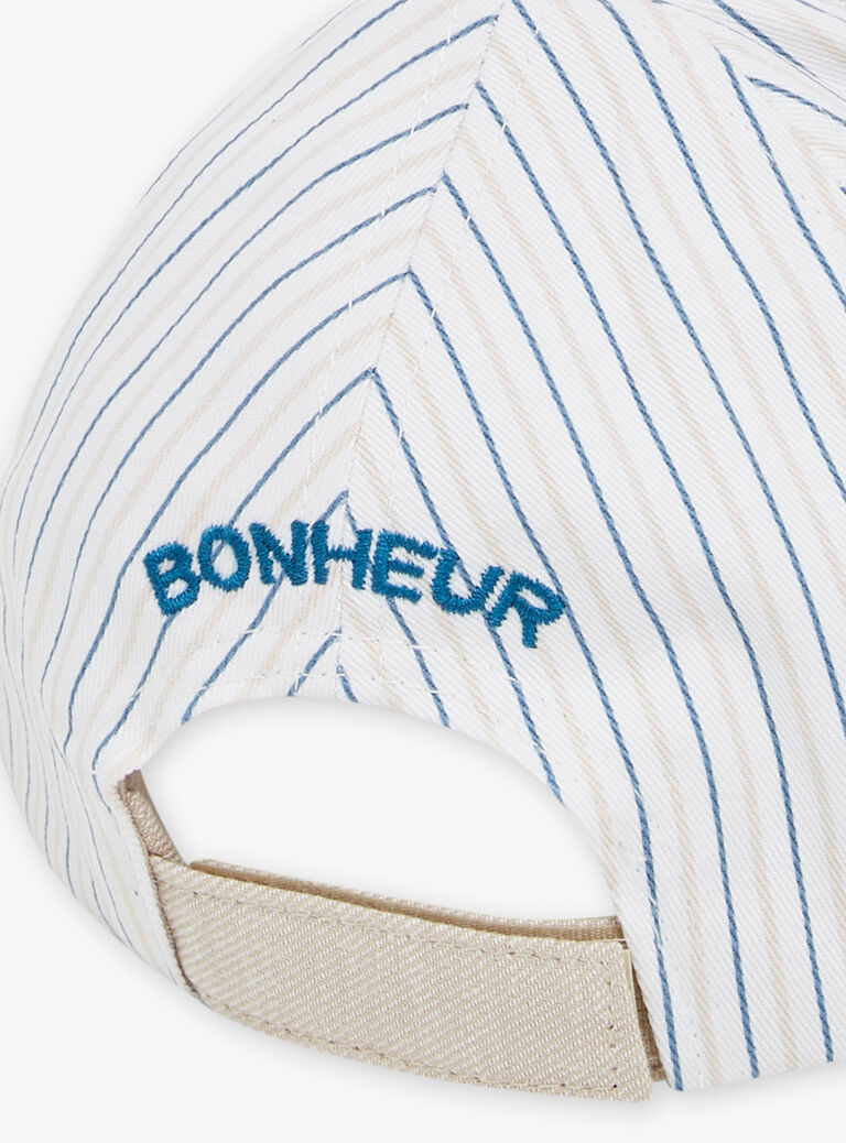 Casquette à rayures beige et bleu