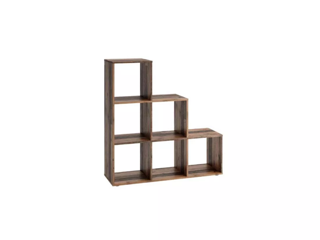 Bibliothèque escalier 6 cases en bois old style foncé - BI13008