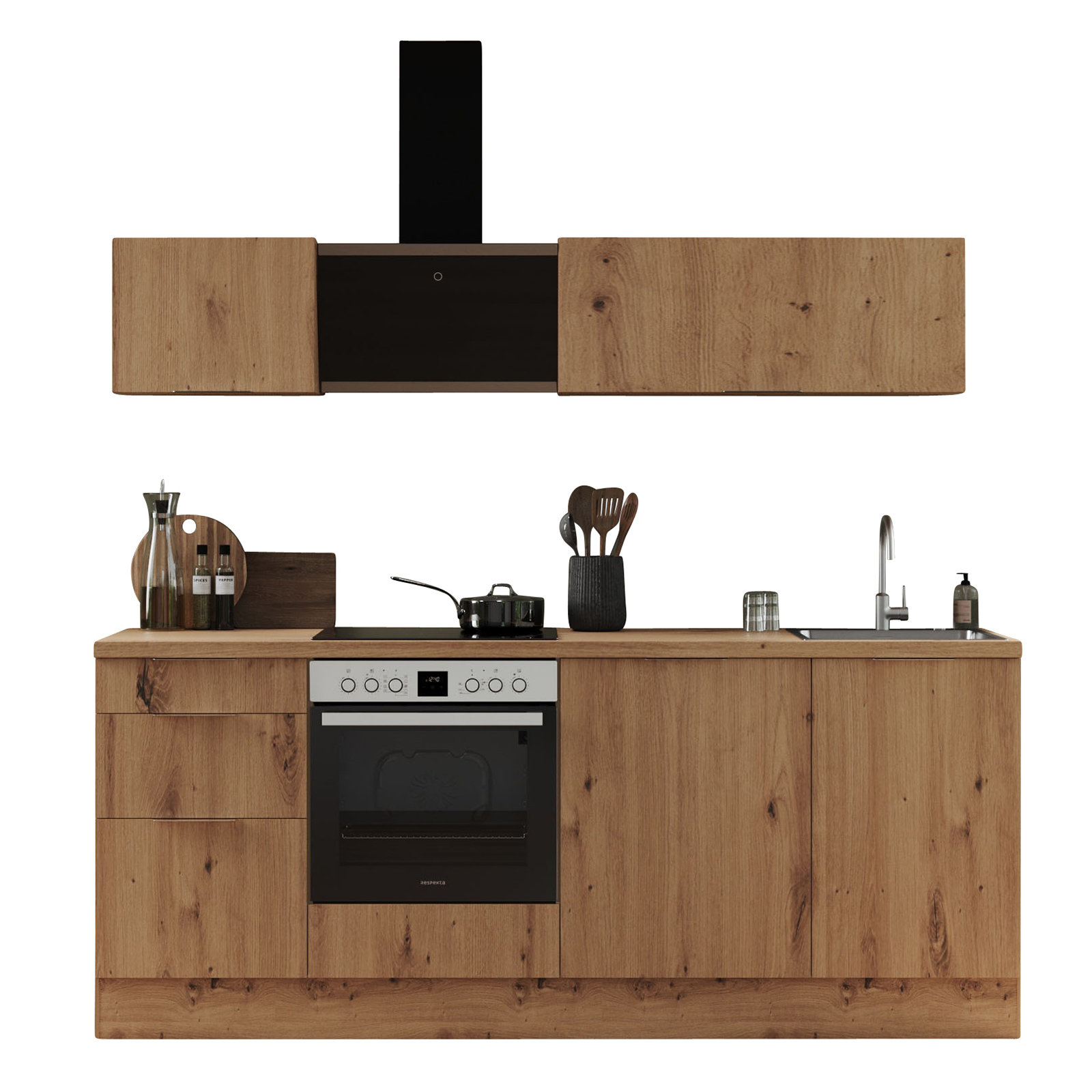 RESPEKTA Küchenblock - Artisan Eiche - mit E-Geräten - 220 cm