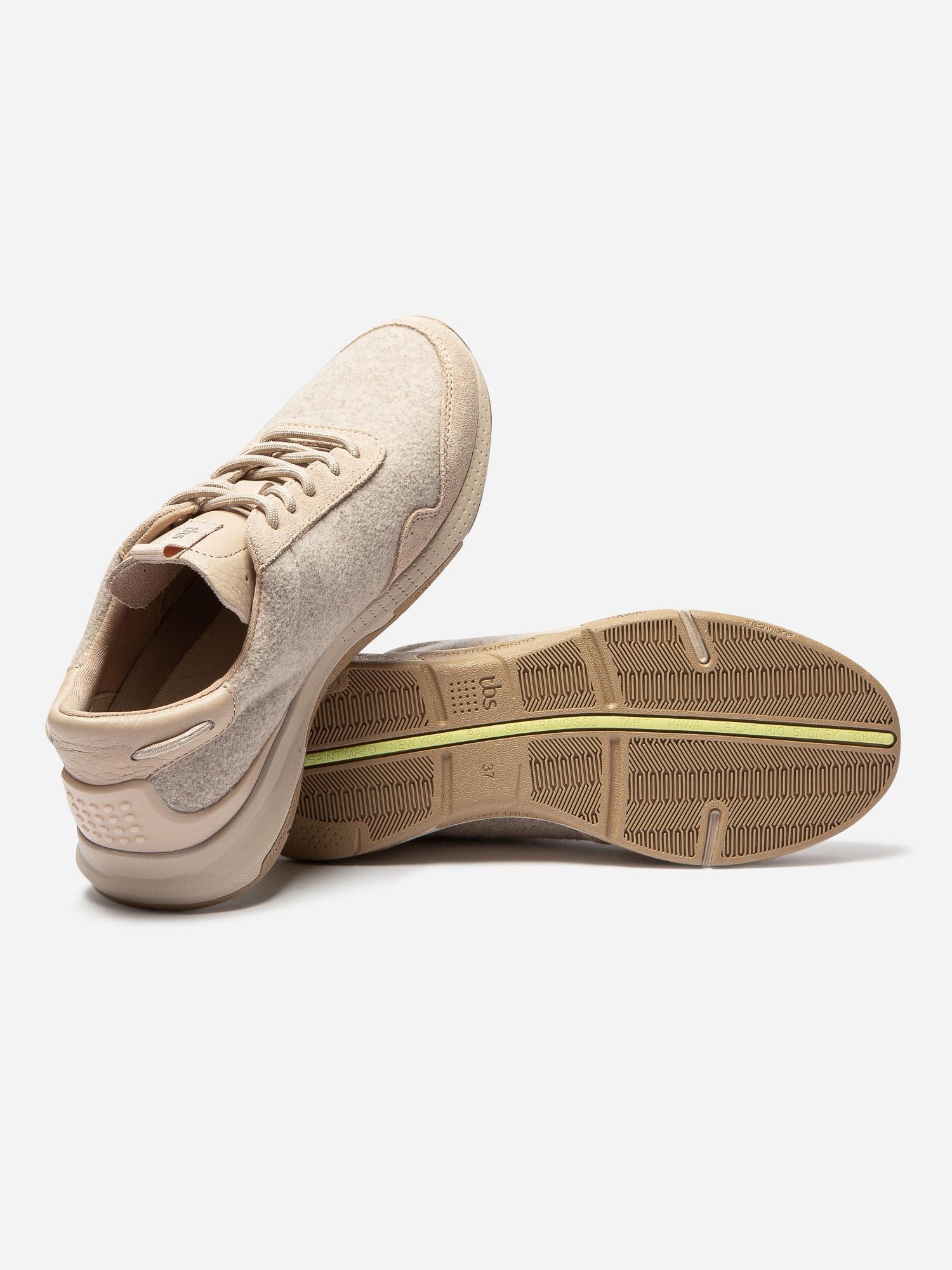 Tennis Femme Cuir et Feutrine Beige