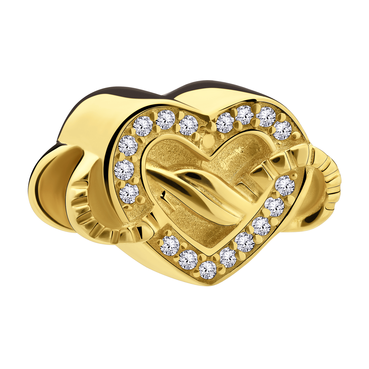 Zilveren goldplated bedel hart en infinity