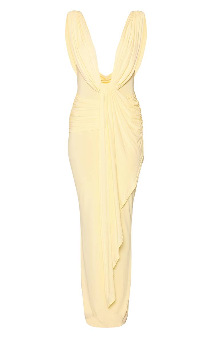 Citron Robe Longue Drapée À Double Couche En Jersey Slinky Et Décolleté Plongeant