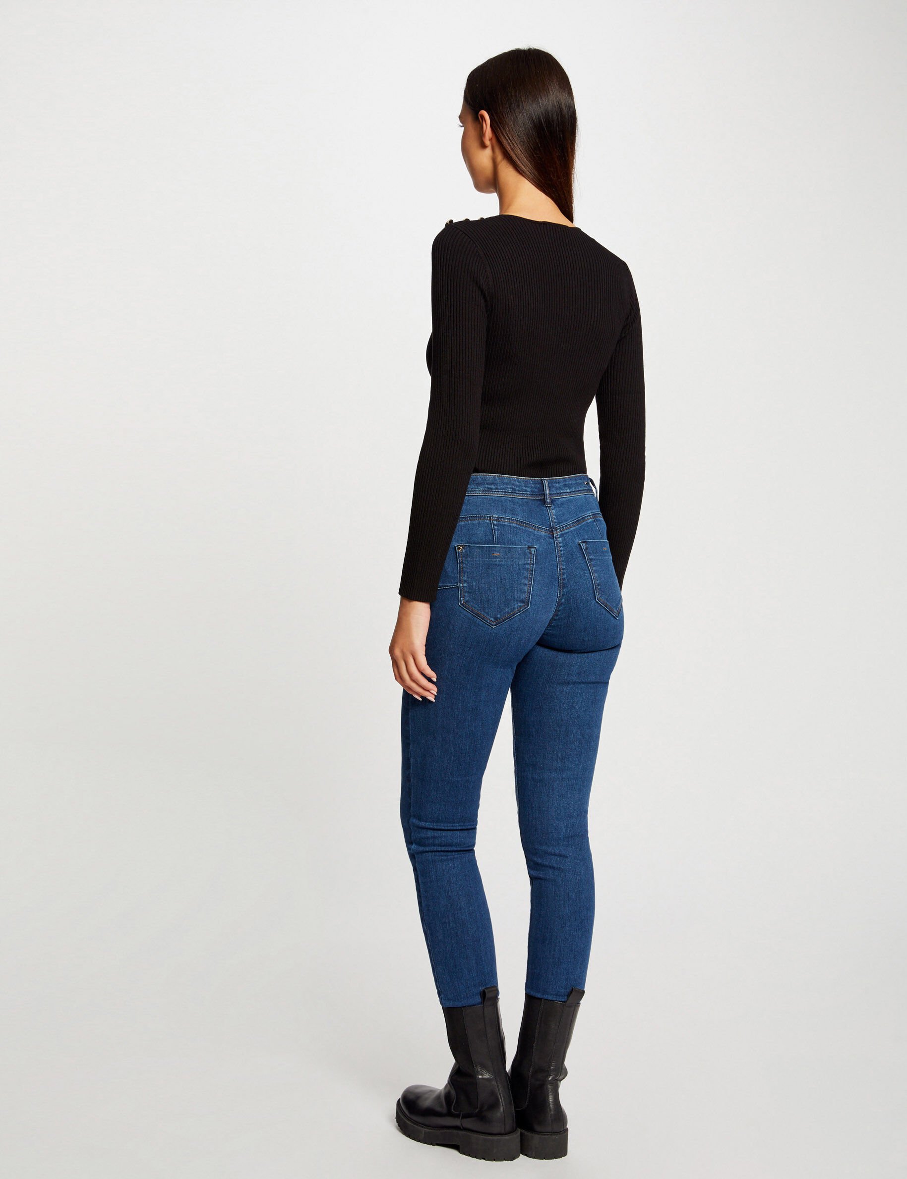 Pull manches longues avec boutons noir femme - noir