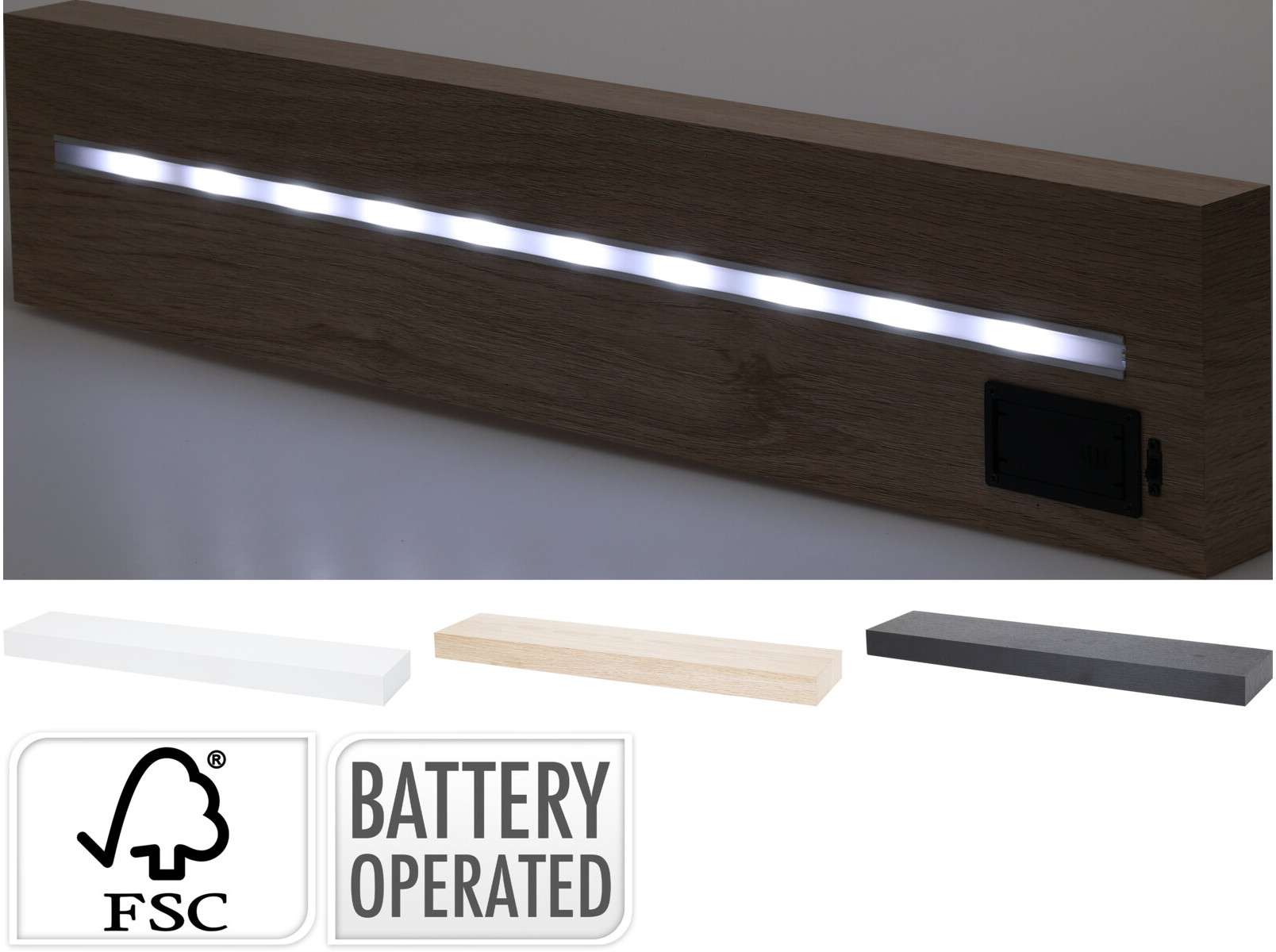 PRATELEIRA COM LUZES LED 60X4X12.5CM CORES SORTIDAS