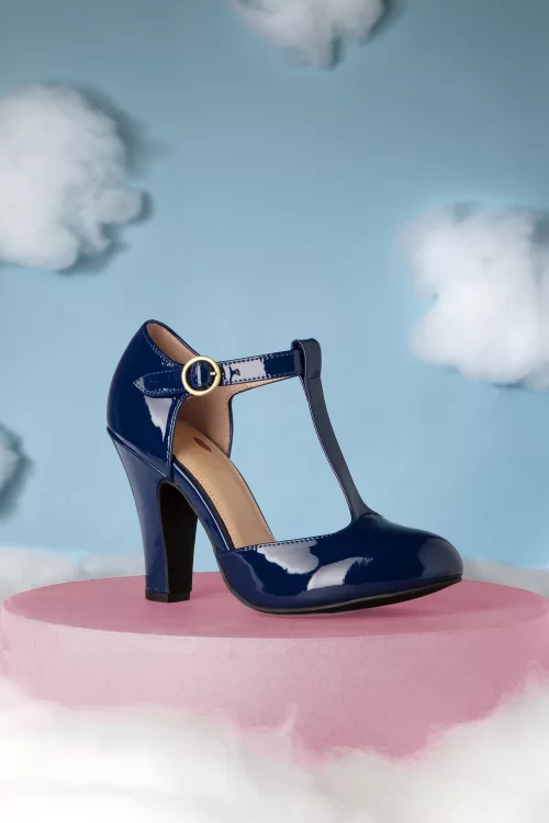 Lola Ramona ♥ Topvintage June Love Letter lak pumps in navy