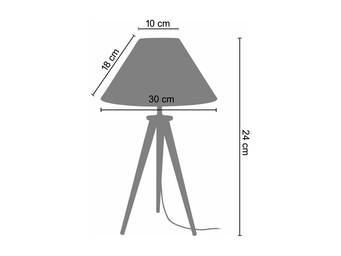 Lampe de chevet trépied boisnoir, cone noir 54 cm.
