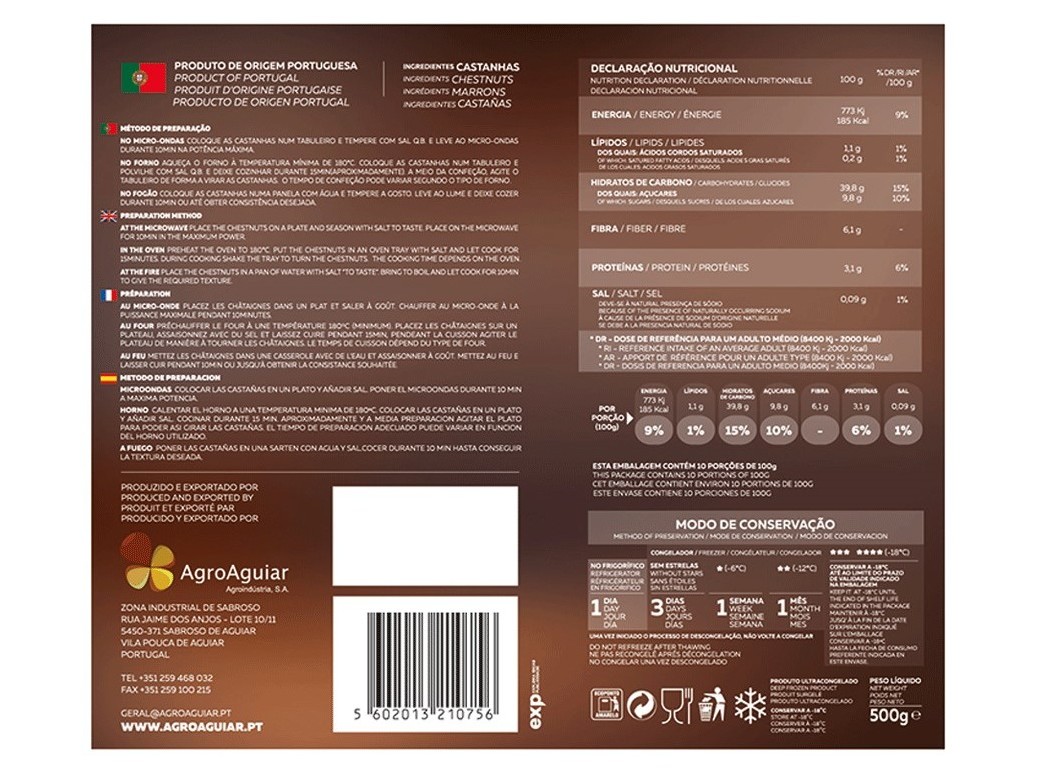 CASTANHA AGROAGUIAR CONGELADA 100-130 500G