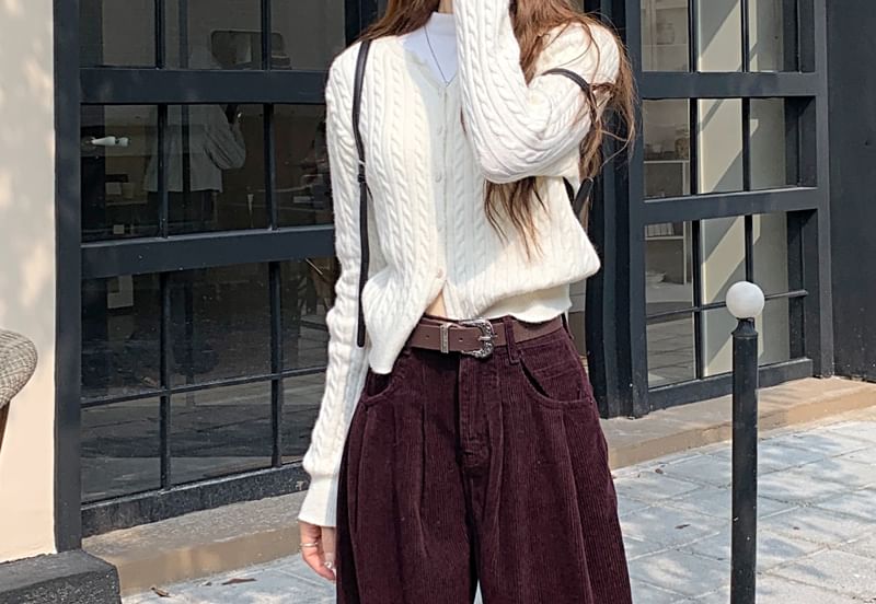 RONIN - Hoge taille effen corduroy broek met wijde pijpen