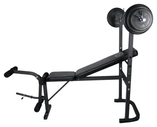 Banc de musculation avec poste jambe - Barre et 20 Kg de poids inclus - O'Fitness - Maison/appartement
